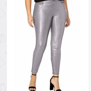 NWT HUE PLUS Filament-Grey Leatherette Leggings